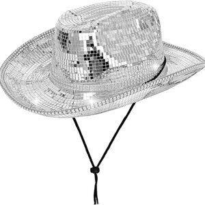 Disco Mirror Ball & Glitter Cowboy Hat  Set-  concert, nightout & party